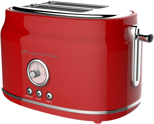 CULINARY CHEF, 2 Slice Toaster, Retro Style, Wide Slot for Bread, English Muffins, Croissants, and Bagels, 6 Adjustable Toast Settings, Cancel and Defrost, 900w, Red