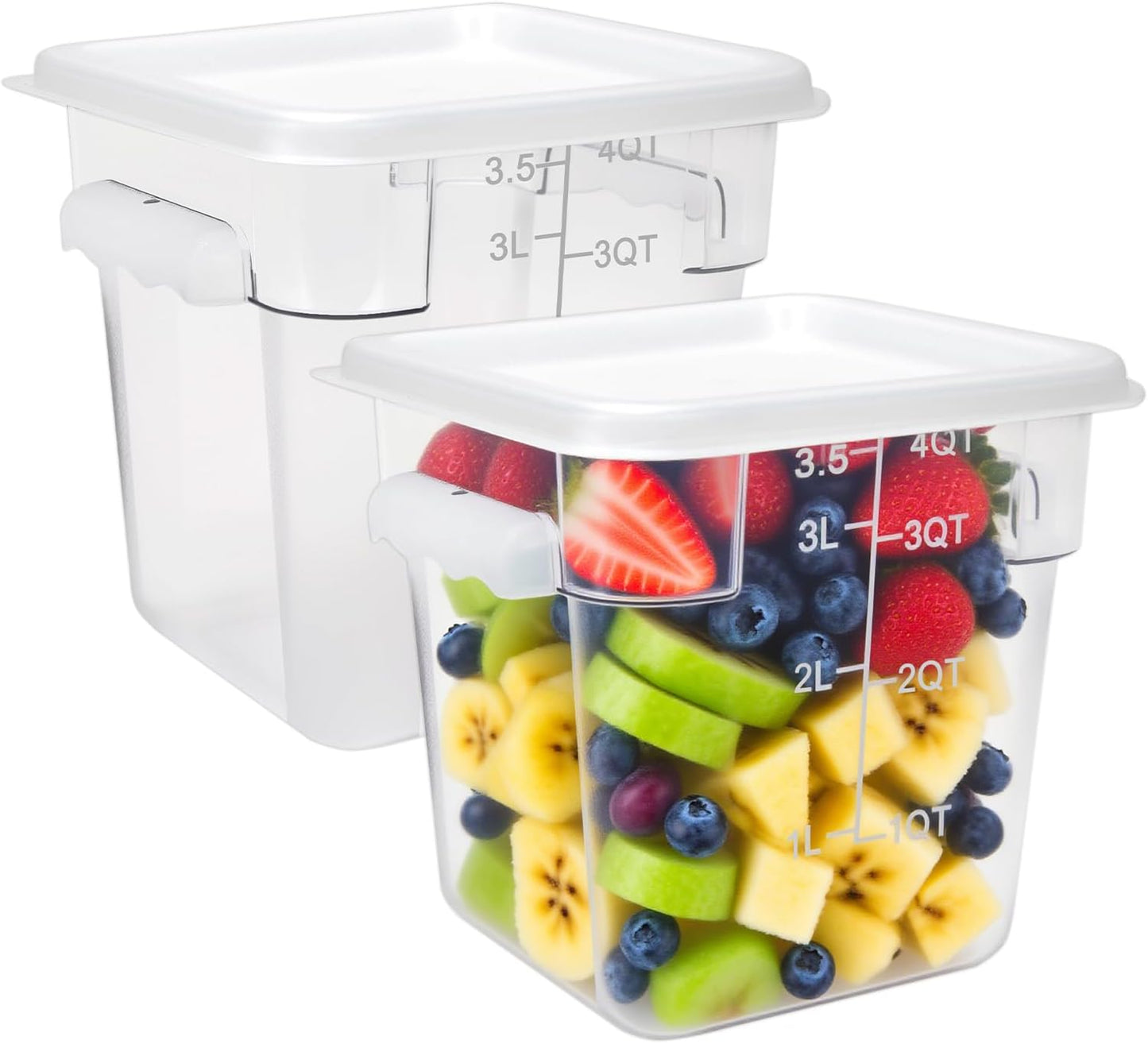 Food Storage Container with Lid (2 Pack 4Qt),Square Commercial Containers with Scales and Handles Polycarbonate Clear Food Storage for Kitchen Proof Dough Marinating Meat Fruits Vegetables