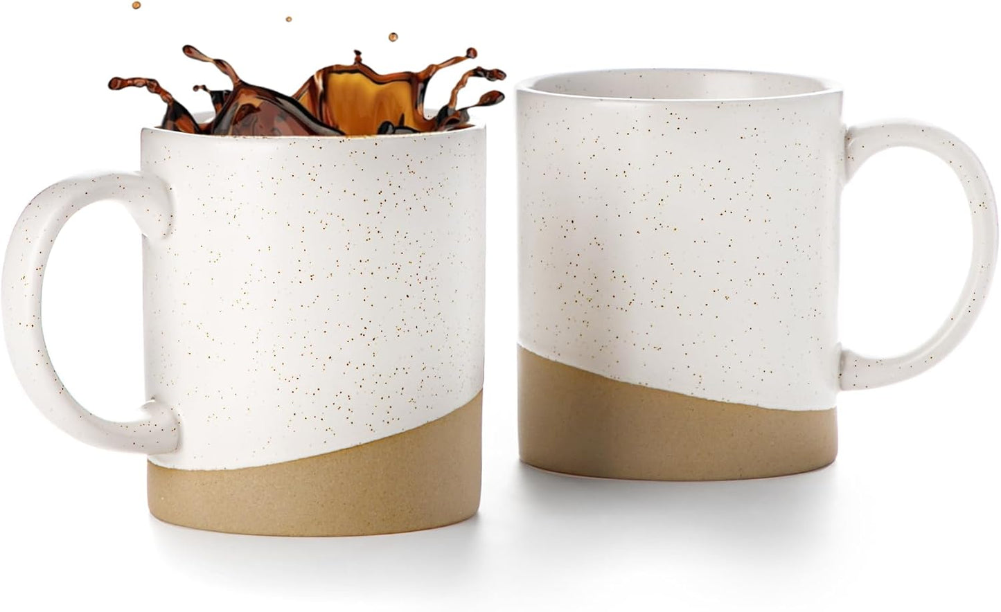 Nucookery 16 oz Large Ceramic Coffee Mugs - Coffee Mugs Set of 2, Modern and Boho Style Coffee Cups for Latte, Cappuccino, Hot Tea, Dishwasher & Microwave Safe, White