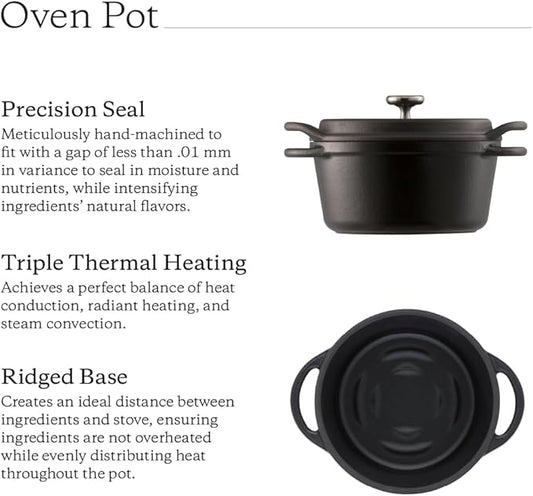 Vermicular Oven Pot | Non-Toxic Enameled Cast Iron Pot | 14cm (0.9 Qt) | Oven-safe | Induction-compatible | Dutch Oven | Made in Japan | Serves 1 | Matte Black