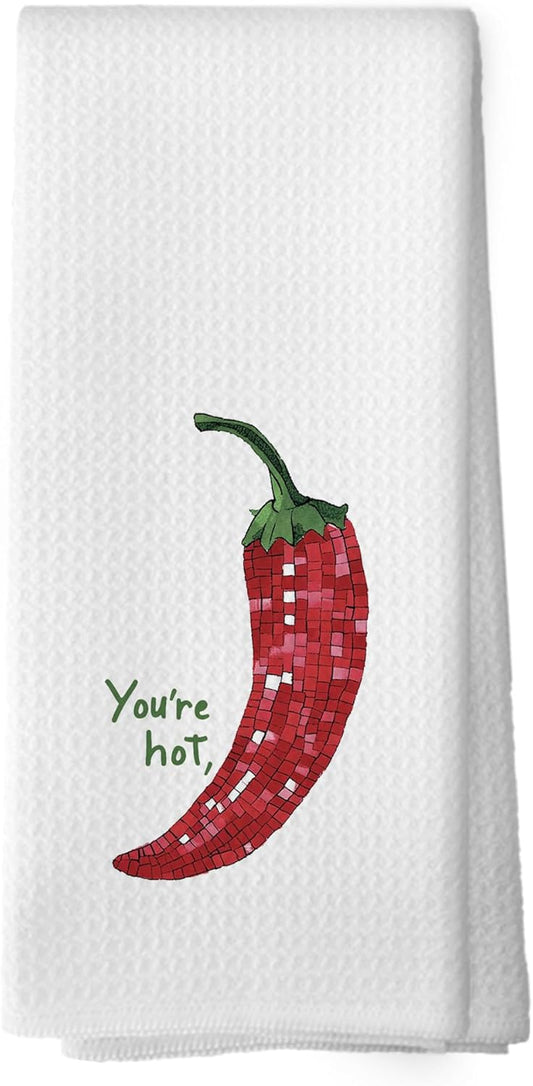 Disco Ball Chilli You're Hot Kitchen Towels, Trendy Retro Food Chilli Pepper Hand Towel, Food Lover Gift Kitchen Gift Chili Decorative Tea Towel Dish Towels 16x24 Inch