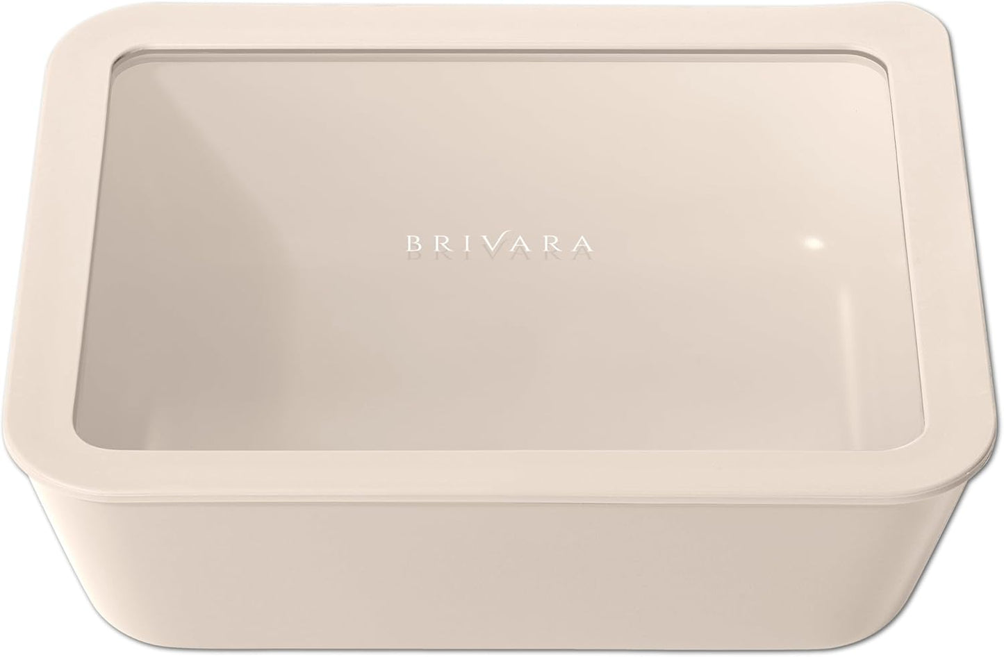 Ceramic Coated Glass Food Storage Container | No PTFE, PFOA, PFAS, and BPA | Reusable Non Toxic Meal Prep Container with Glass Lid | Easy To Store | 11 Cup Rectangle [Crema]