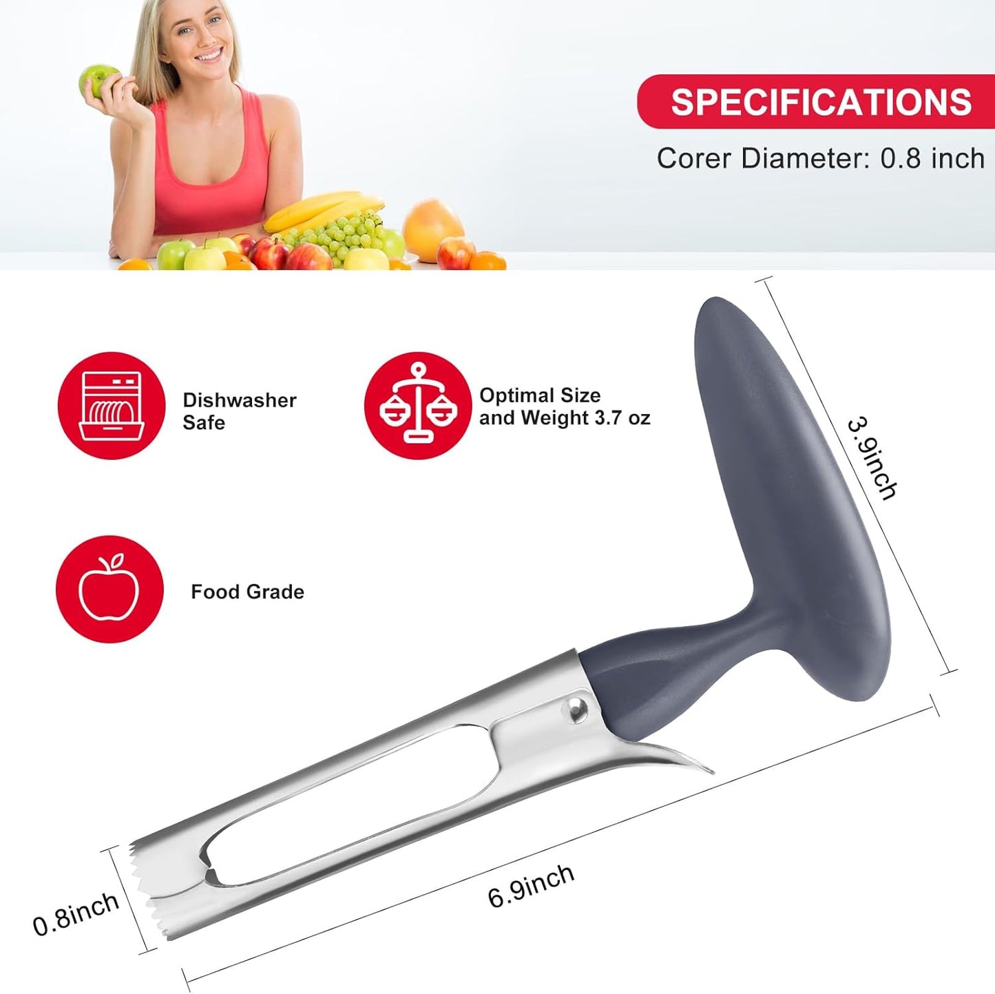 SCHVUBENR Premium Apple Corer Tool - Easy to Use and Clean - Sturdy Apple Remover with Sharp Serrated Tips - Stainless Steel Corers for Apple and Pear - Core Fruits with Ease(Silver)