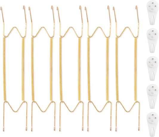 Bilillo 5 Pack Plate Hangers for the Wall, Suitable for 16-20 inch Art Plate, Stainless Steel Invisible Heavy Duty Wire Plate Holder with Wall Hooks, Plate Hangers for Displaying Plates, Platter, Dish