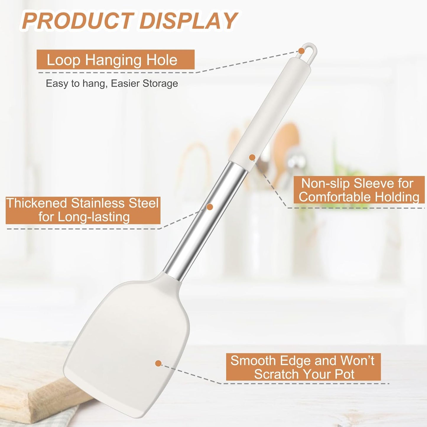 TeamFar Kitchen Utensils, 4 PCS Silicone Cooking Utensils with Stainless Steel Handle, for Nonstick Cookware Frying/Flipping/Draining, Non-toxic & Heat-proof, Non-scratch & Dishwasher Safe