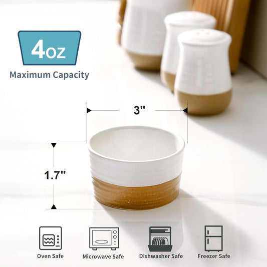 Ramekins 4 OZ Oven Safe,Set of 6 Ceramic Creme Brulee Ramekins,Mini Dessert Bowls for Souffle,Dipping Sauce,Ice Cream,Pudding and Charcuterie,Microwave & Oven Safe,Patchwork White