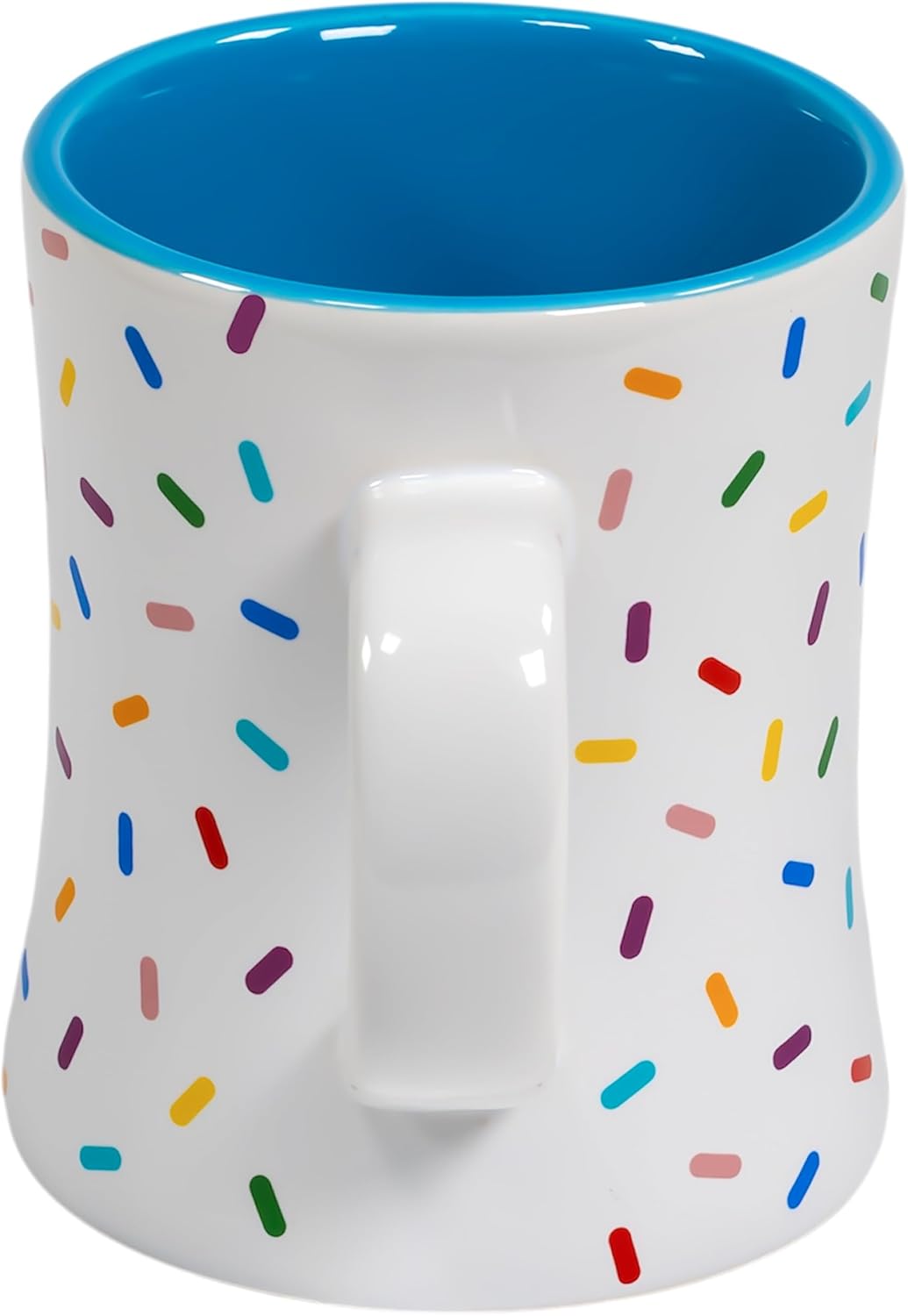 Mug | Denim Blue Cute Coffee Mug with Rainbow Sprinkles | Birthday Cake Coffee Cup Gift | White Ceramic Cup with Green, Yellow, Red, Pink, and Blue Sprinkles | Fun Colorful Pattern