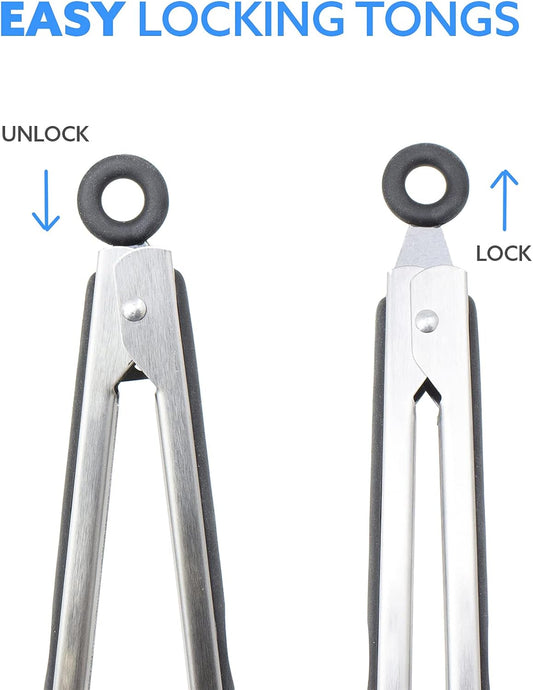 Kona Premium Stainless-Steel Locking Grill Tongs 18 inch, Sturdy, Heavy Duty Tongs - Great for Cooking, Grilling, and Barbecue (BBQ)