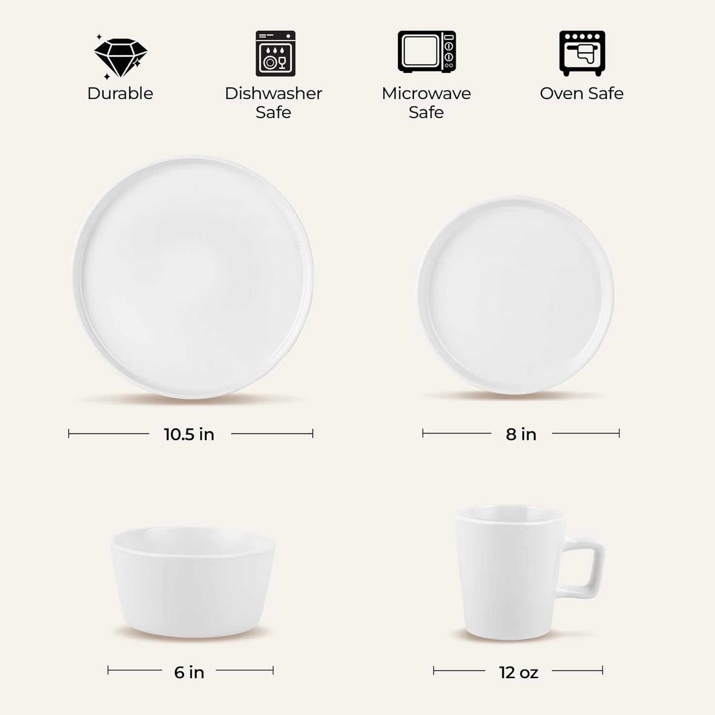 Zulay Kitchen Terra Stoneware 32-Piece Dinnerware Set, Artisanal Ceramic Plates and Bowls Set Crafted at 2300℉ - Service for 8, Frost White