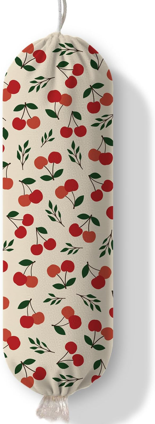Plastic Bag Holder Cherry Bag Holder Dispenser, Plastic Grocery Bag Organizer & Wall Mount Paper Trash Bags Saver Storage for Kitchen Home Pantry Decor, Shopping Bags Storage Dispenser