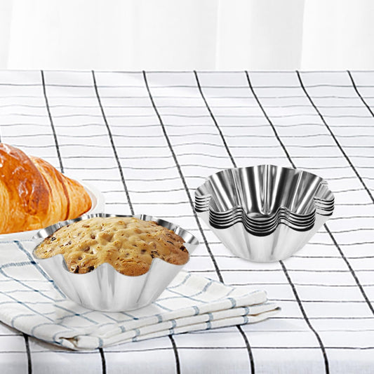 12-Piece Stainless Steel Cake Mold Set Non-Stick Flower Tart and Muffin Pan for Baking Mini Cakes Quiches and Egg Tarts