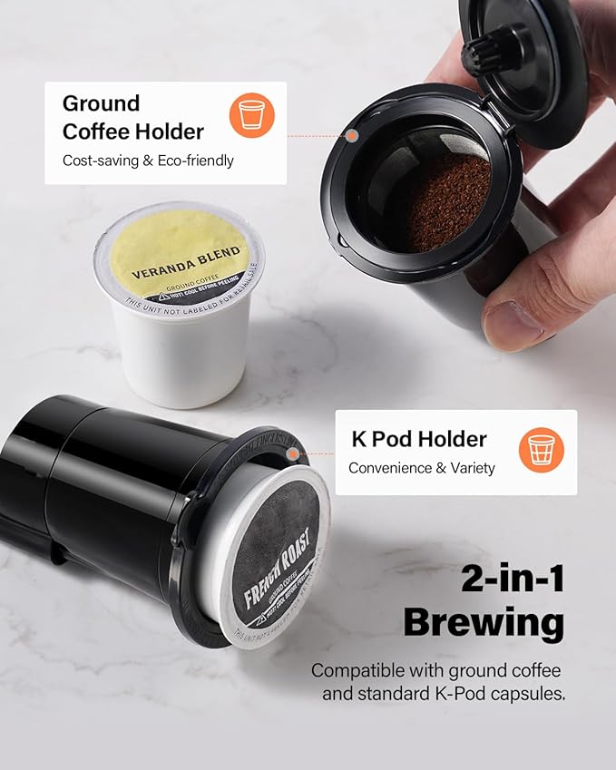 SHARDOR Hot & Iced Coffee Maker, K Cup Coffee Maker Compatible with Ground Coffee, Single Serve Coffee Machine with Bold Setting, Reusable Filter, Travel Mug Friendly, Compact Design, Grey