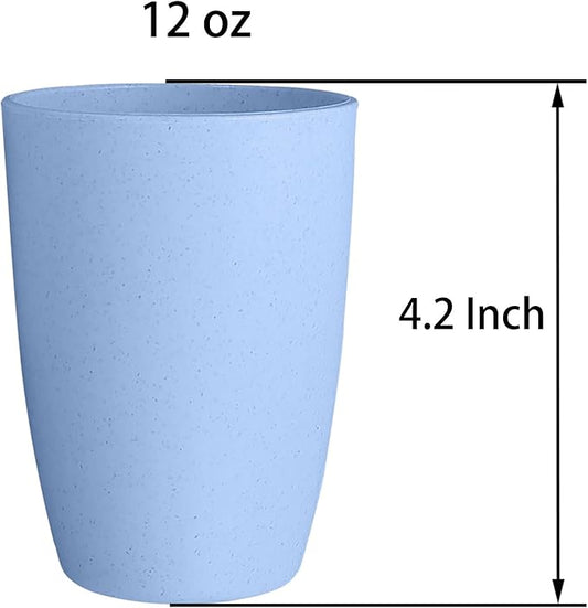 LuckyZone Wheat Straw Reusable Cup (12 oz) - Unbreakable Drinking Glasses Sets of 6 - Dishwasher Safe Tumbler - Lightweight, BPA Free and Eco friendly (6Pcs/Blue)