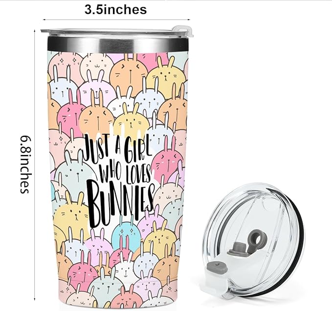 Funny Bunny Tumbler,Bunny Stuff 20 oz Stainless Steel Coffee Mug，Travel Cup，Insulated Cup with Lid for Car, Perfect Gifts for Girl Bunnies Lover Niece Friend Coworker Christmas Birthday