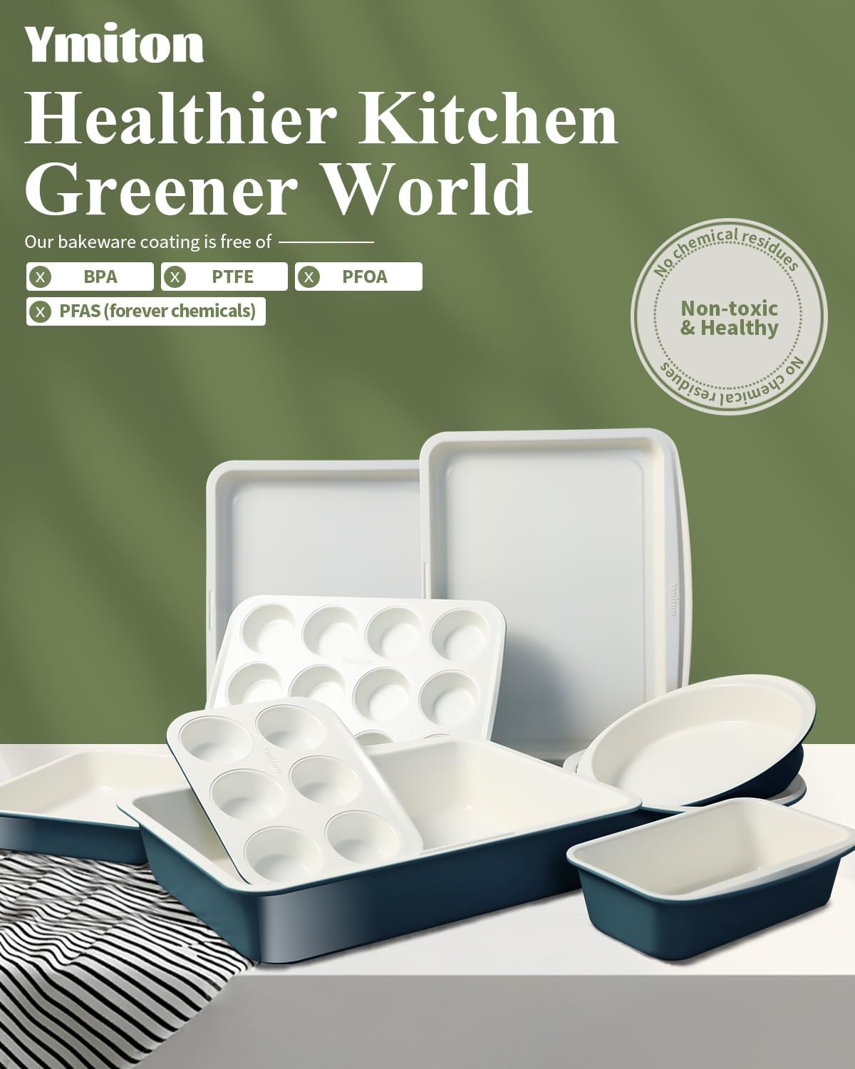 Ceramic Nonstick Baking Pans Set, Non Toxic 33 PCS Stackable Bakeware Sets, 550°F Oven Safe Baking Sheet & Pans, Warp-Free, Dishwasher Safe, PTFE/PFOA/PFOS-Free (Blue)