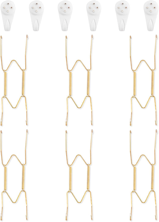 Bilillo 6 Pack Plate Hangers for The Wall, Suitable for 8-10 inch Art Plate, Stainless Steel Invisible Heavy Duty Wire Plate Holder with Wall Hooks, Plate Hangers for Displaying Plates, Platter, Dish