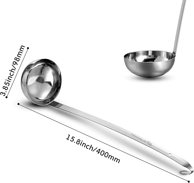 meekoo 3 Pieces Stainless Steel Ladle Soup Handle Ladle with Pouring Rim for Kitchen Cooking Soup Sauce(8 oz)