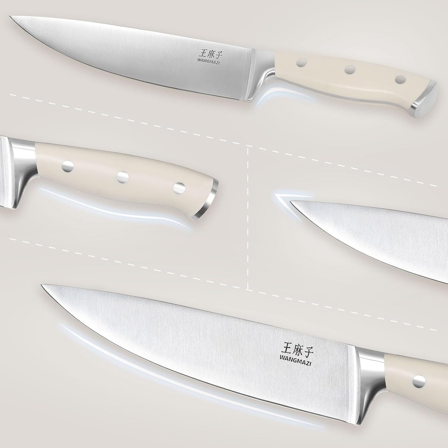 Premium Knife Set,High Carbon Stainless Steel Forged,Sharp Knives Set for Kitchen,Triple-rivet Ergonomic Handle,Hundreds of Years of Masterful Craftmanship(Ivory,15PCS)