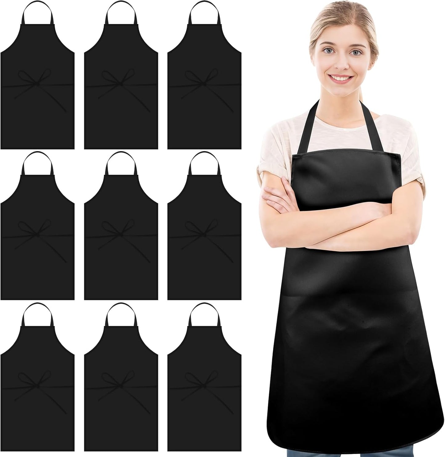 12 Pack Black Bib Apron,Unisex Bib Aprons Bulk,Chef Apron without Pockets,Washable Kitchen Aprons for Women Men Kitchen Cooking, Crafting Painting, BBQ(Black)