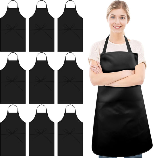 12 Pack Black Bib Apron,Unisex Bib Aprons Bulk,Chef Apron without Pockets,Washable Kitchen Aprons for Women Men Kitchen Cooking, Crafting Painting, BBQ(Black)