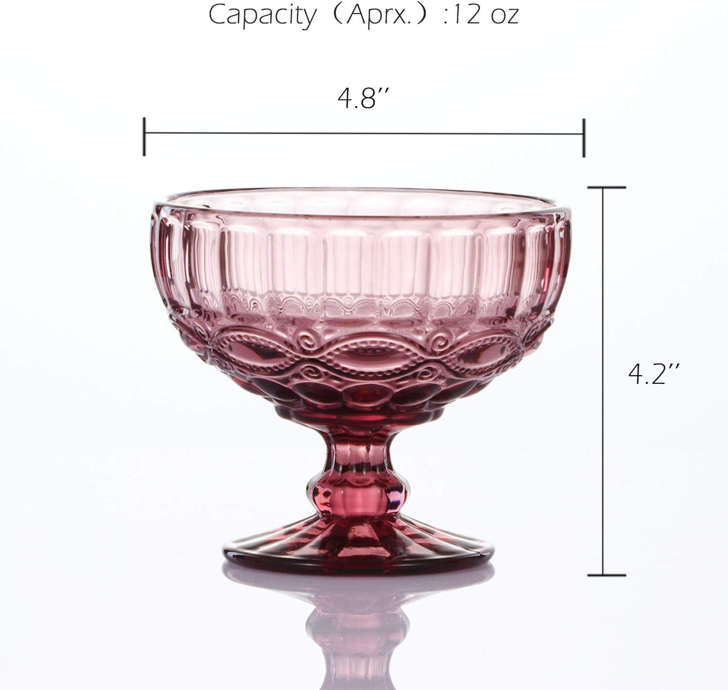 VanEnjoy Purple Vintage Pressed Pattern Glass Ice Cream Cups/Dessert Bowls - Set of 4,12 Oz