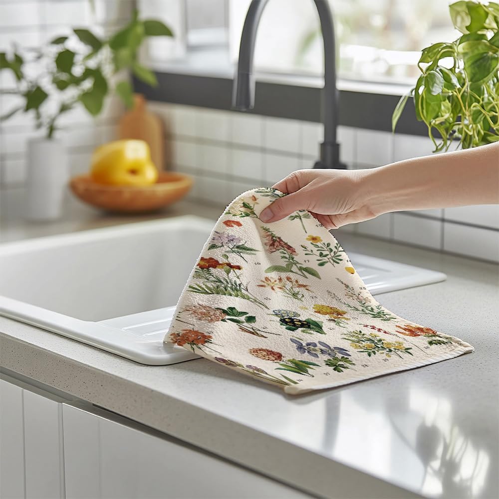 Vintage Wildflowers Botanical Kitchen Dish Towels Bathroom Towel Cottage Core Kitchen Towel Floral Illustrative Reference Flower Hand Towels 16 x 24 Inch