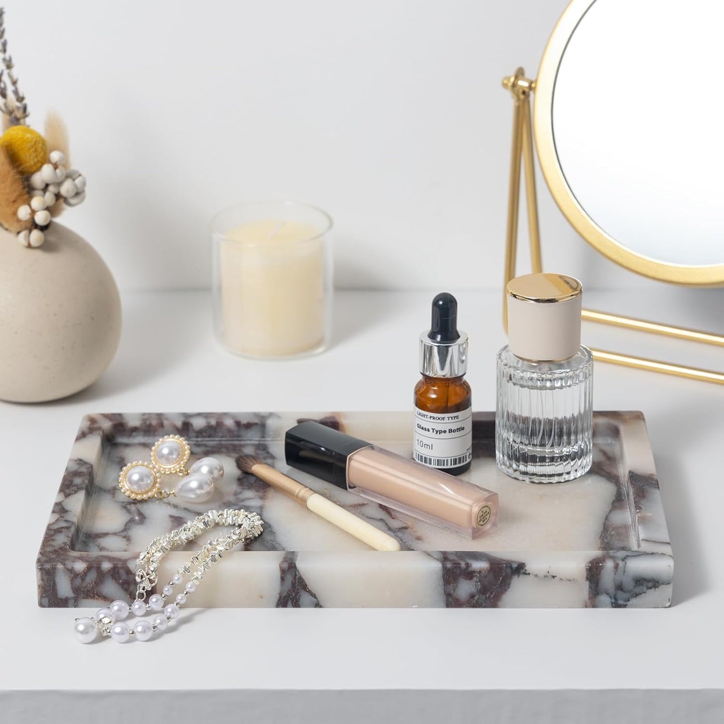 Calacatta Viola Marble Trays 10"x6" Rectangular - Vanity & Desk Organizer Set, Stone Serving Platter for Jewelry/Perfume