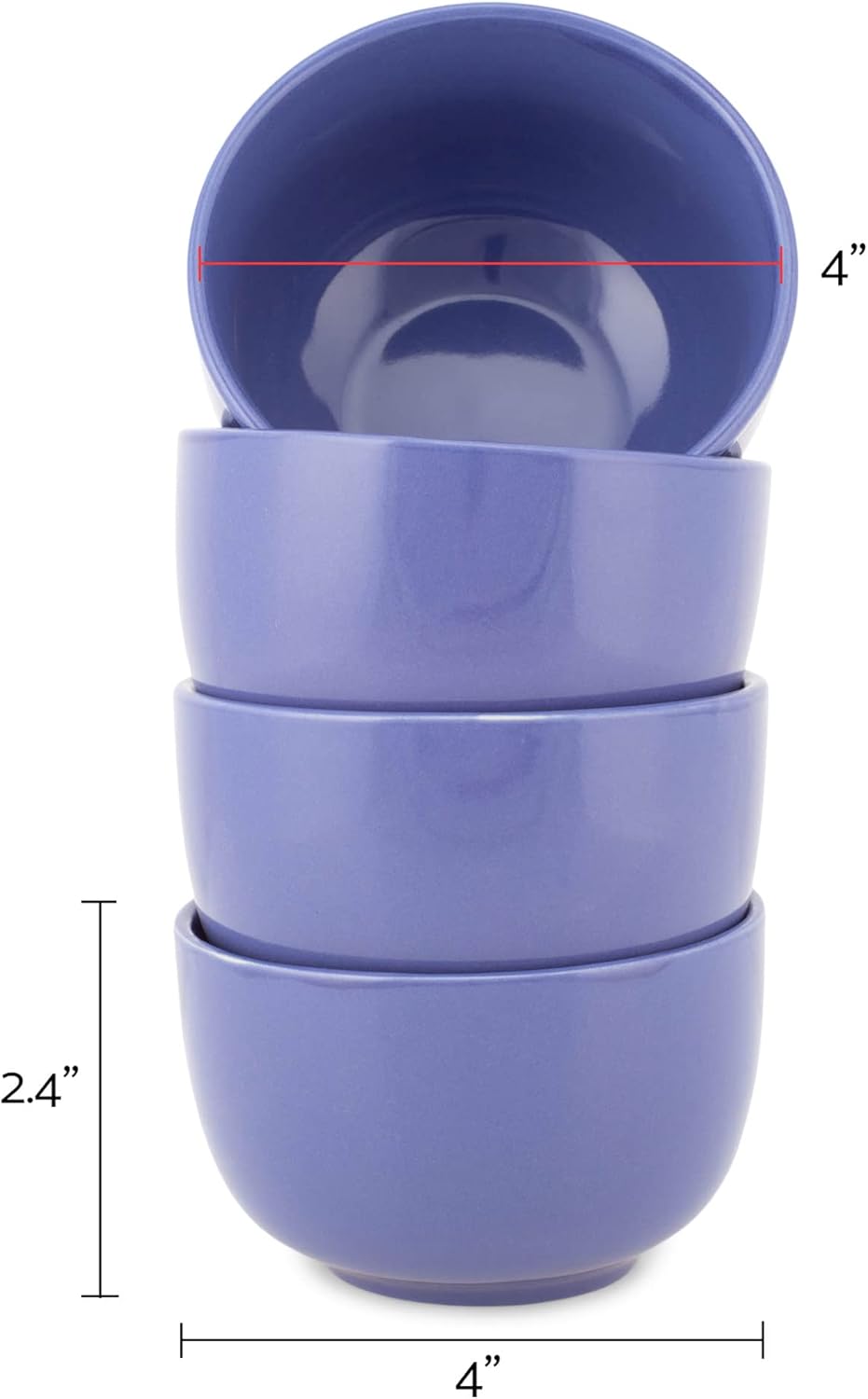 Elanze Designs Bistro Glossy Ceramic 4 inch Cute and Small Dessert Bowls Set of 4 - Perfect for Everyday uses from Snacks, Ice Cream, Candy and Treats, Violet Purple