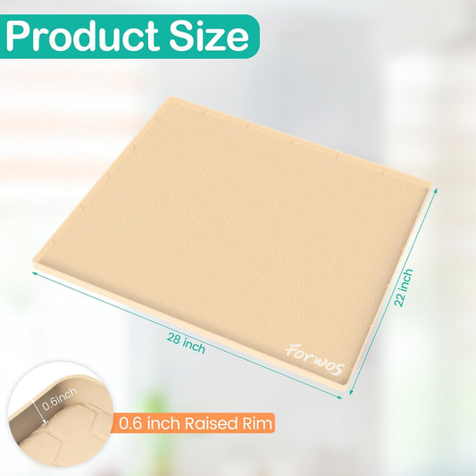 Waterproof Under Sink Mat 28" x 22", Silicone Cabinet Liner, Rubber Protector for Kitchen and Bathroom, Keeps Cabinets Clean, Dry, and Organized (Beige)