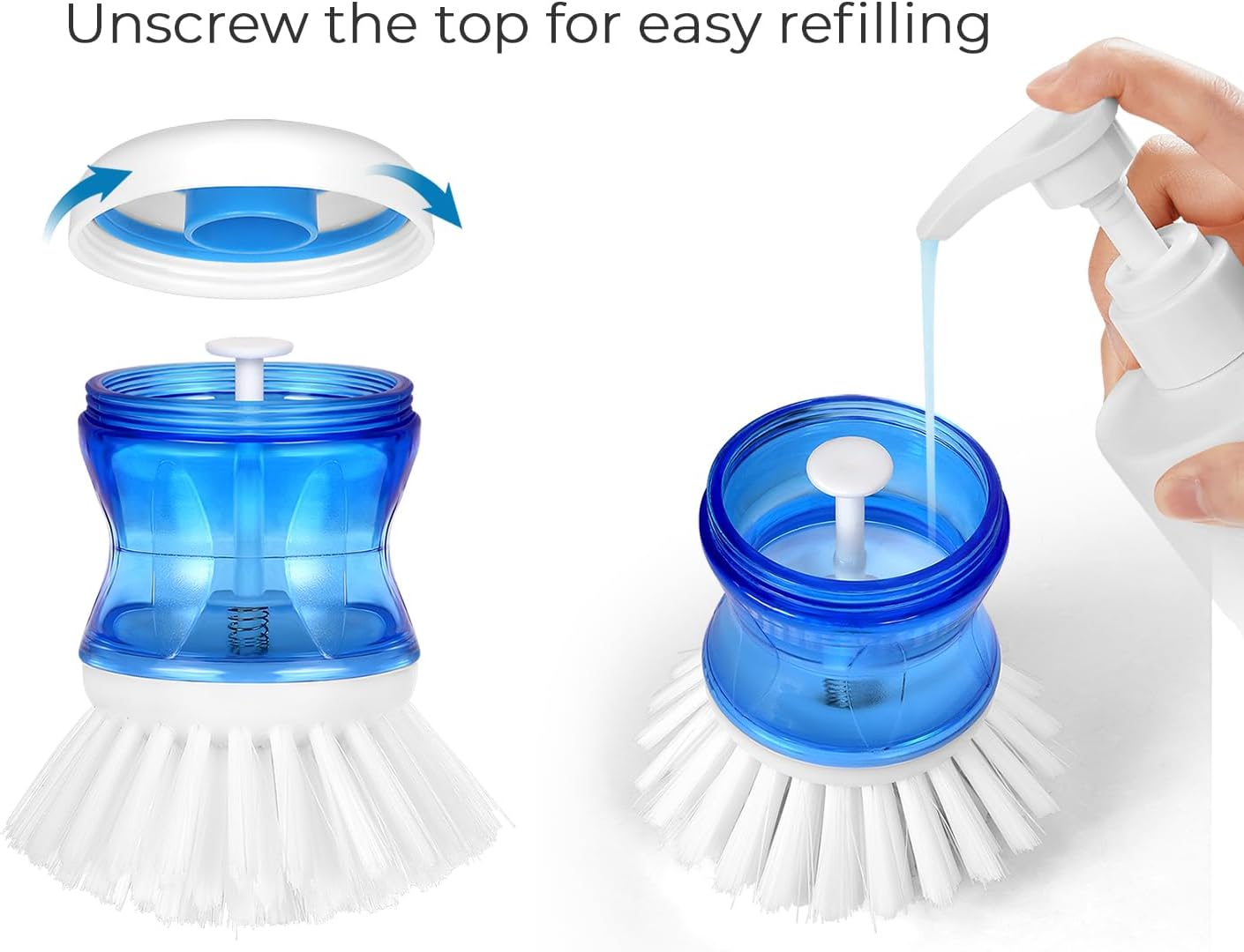 Dish Brush with Soap Dispenser for Dishes Pot Pan Kitchen Sink Scrubbing, White 2 Pack