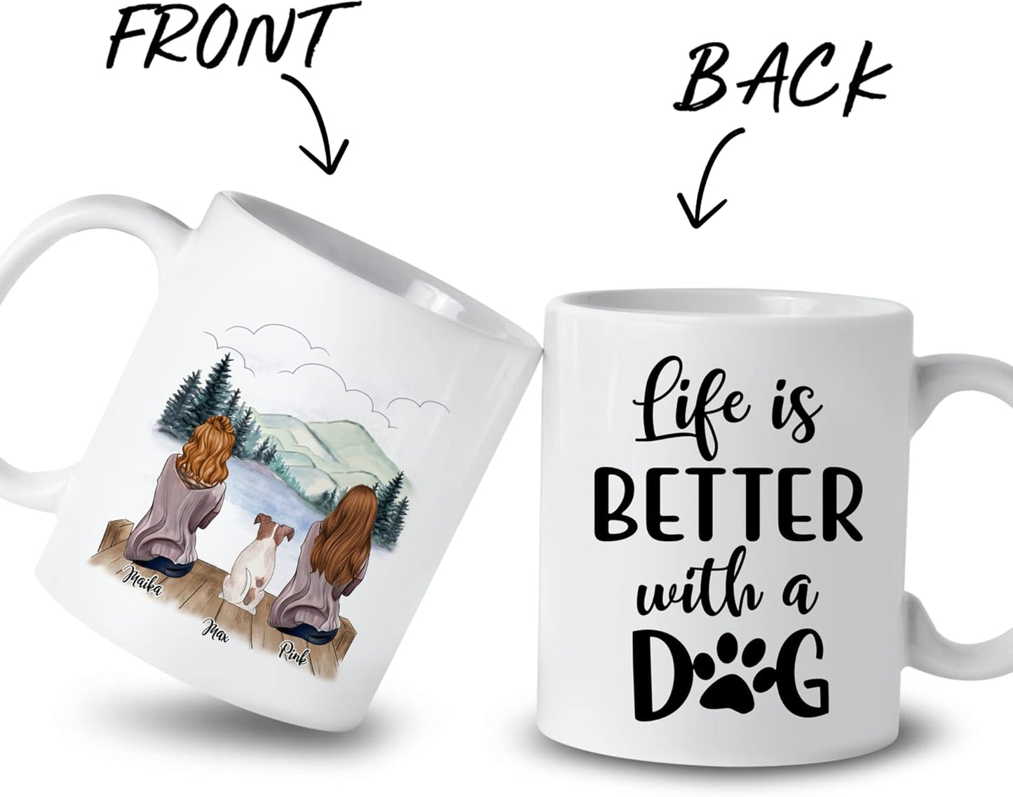Gossby Personalized Dog Mama Mug - Life is Better with a (2 Girls Dog) 11oz, 15oz Custom Ceramic for Moms Mom Gifts Women Female Characters, Breeds GBMUG146VAR309