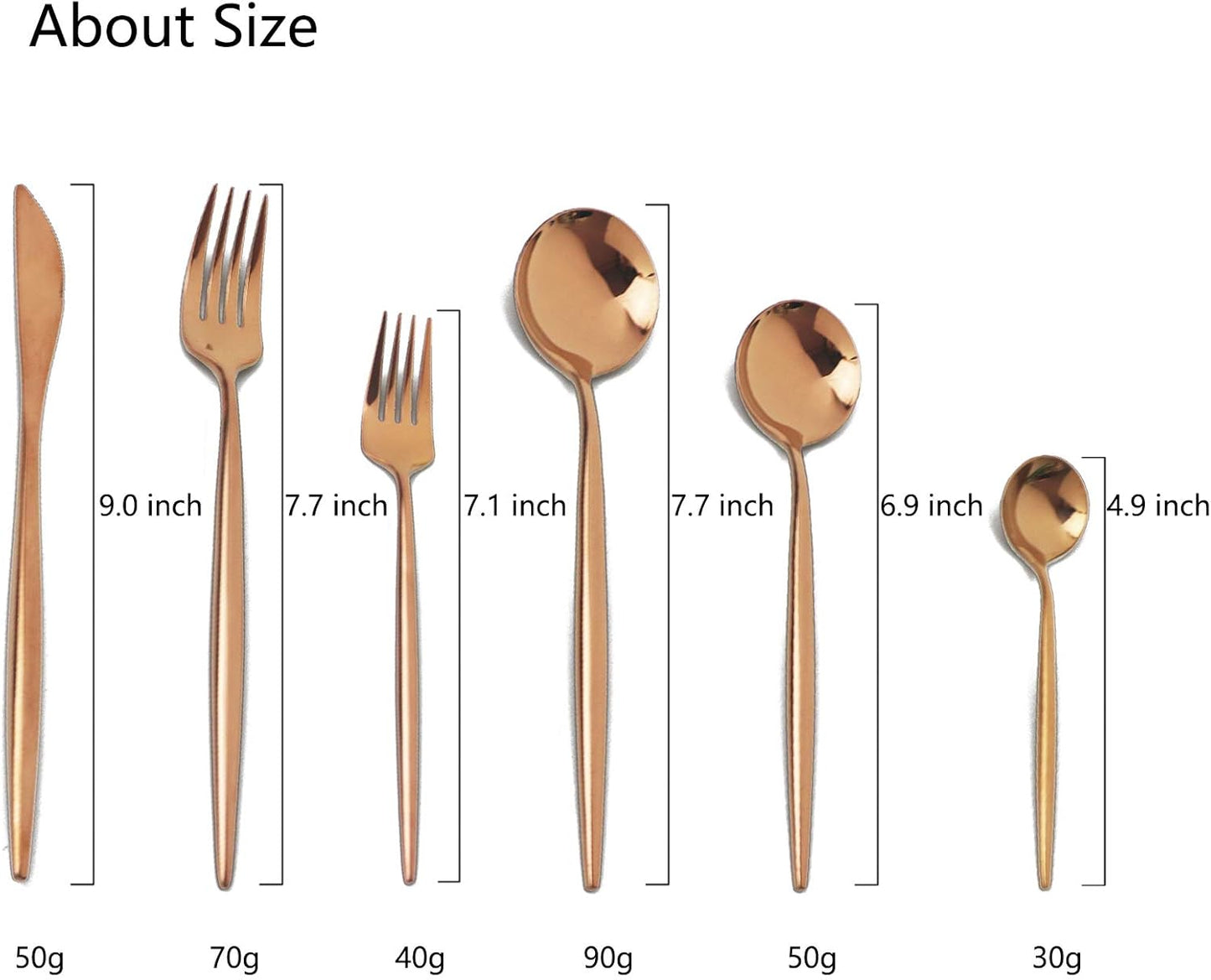 JASHII 24 Pieces Cutlery Flatware Set 304 Stainless Steel Home Kitchen Set, Mirror Polished, Knife/Fork/Spoon, Modern Elegant Tableware Set for Party, Christmas, Dinner (Rose gold)