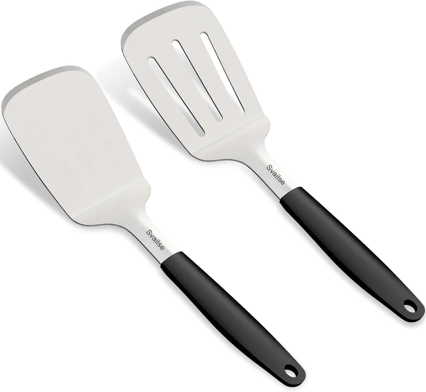 13.4 in Stainless Steel Spatula Set of 2, Heavy Duty Solid & Slotted Metal Spatula with Silicone Handle for Cast Iron Skillet, Egg, Burger and Grilling, Large