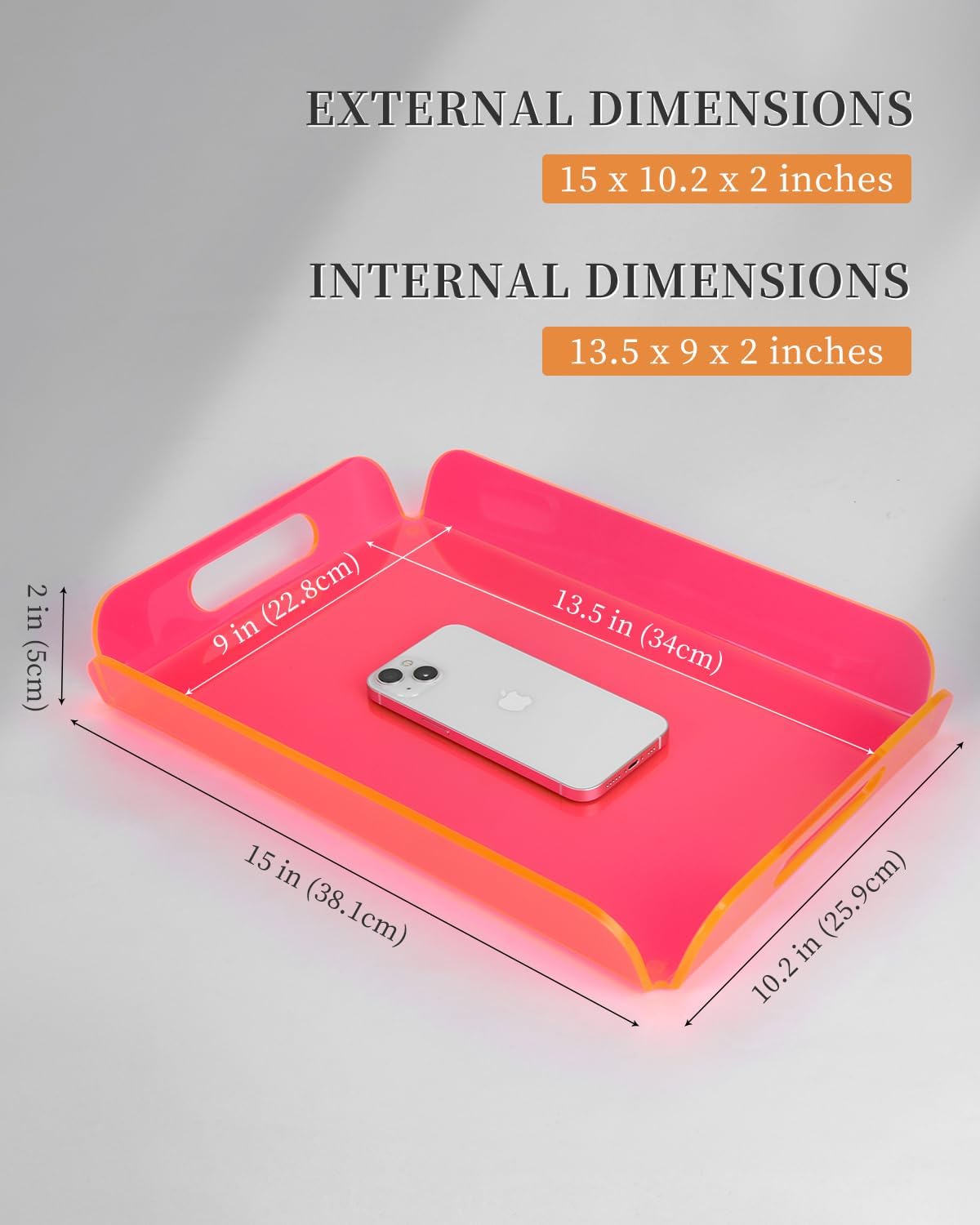 Neon Pink Acrylic Tray 15x10.2 Inches - Bold and Bright Serving Tray for Kitchen, Parties, and Home Organization - Durable and Stylish