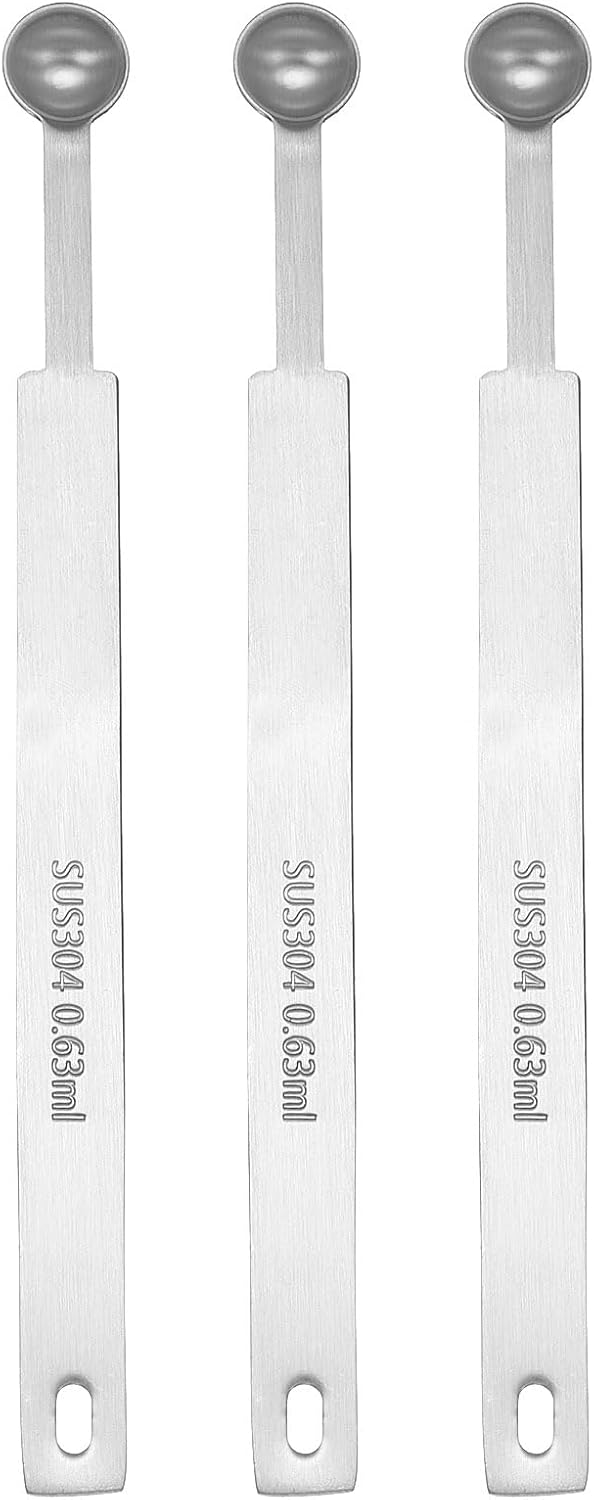 HARFINGTON 3pcs Single Measuring Spoon 1/8tsp (0.63ml) Teaspoon/Tablespoon 304 Stainless Steel Single Tiny Square Bowl Measuring Spoon Long Handle Measure Scoop