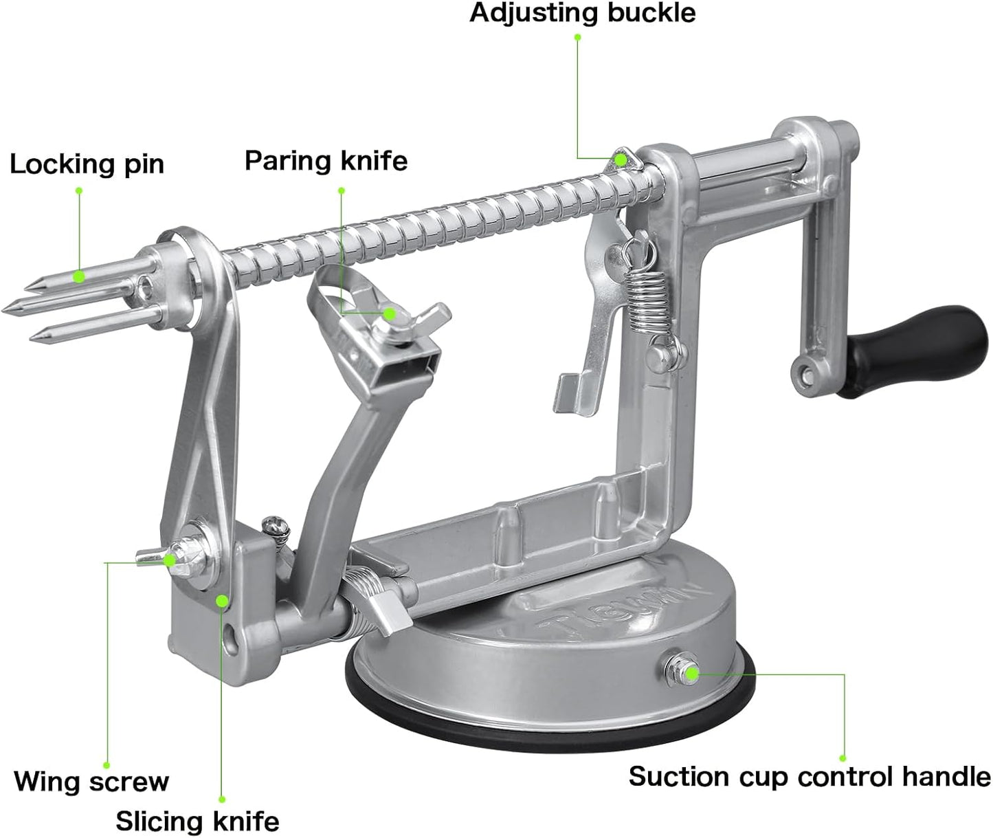 Apple Peeler Corer, Long lasting Chrome Cast Magnesium Alloy Apple Peeler Slicer Corer with Stainless Steel Blades and Powerful Suction Base for Apples and Potato(Grey)