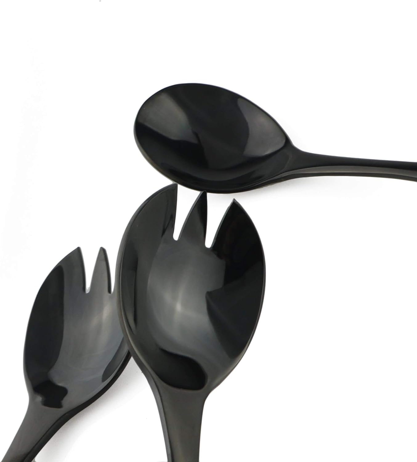 4-Pieces 18/10 Stainless Steel Salad Set, 2 Salad Fork 2 Salad Spoon, Mirror Polishing Black
