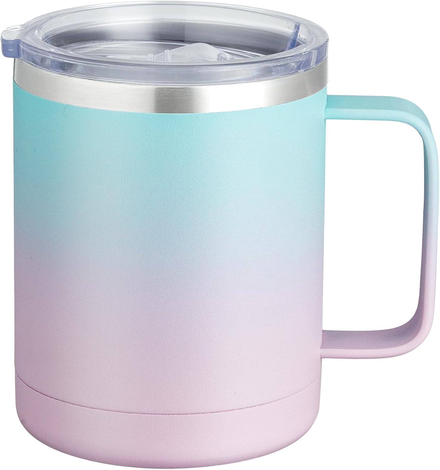 MEWAY 12oz Coffee Mug With Handle and Sliding Lid,Stainless Steel Travel Tumbler Cup with Handle,Double Wall Vacuum Insulated Camping Cup for Hot & Cold Drinks Tea (Bubble Gum,Set of 1)