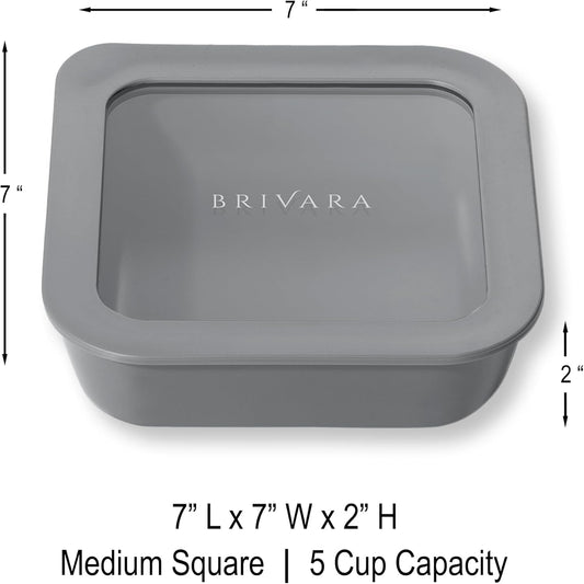 Ceramic Coated Glass Food Storage Container | No PTFE, PFOA, PFAS, and BPA | Reusable Non Toxic Meal Prep Container with Glass Lid | Easy To Store | 5 Cup Square [Smoke]