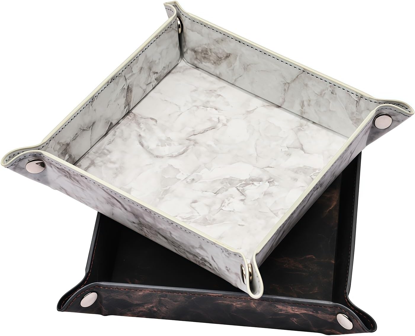 siduater Valet Tray Desktop Storage Organizer – Vegan Leather Catchall Bedside Vanity Tray Nightstand Caddy Holder for Remote Controller, Watch, Keys, Phone, Wallet, Coin, Jewelry, Marble White