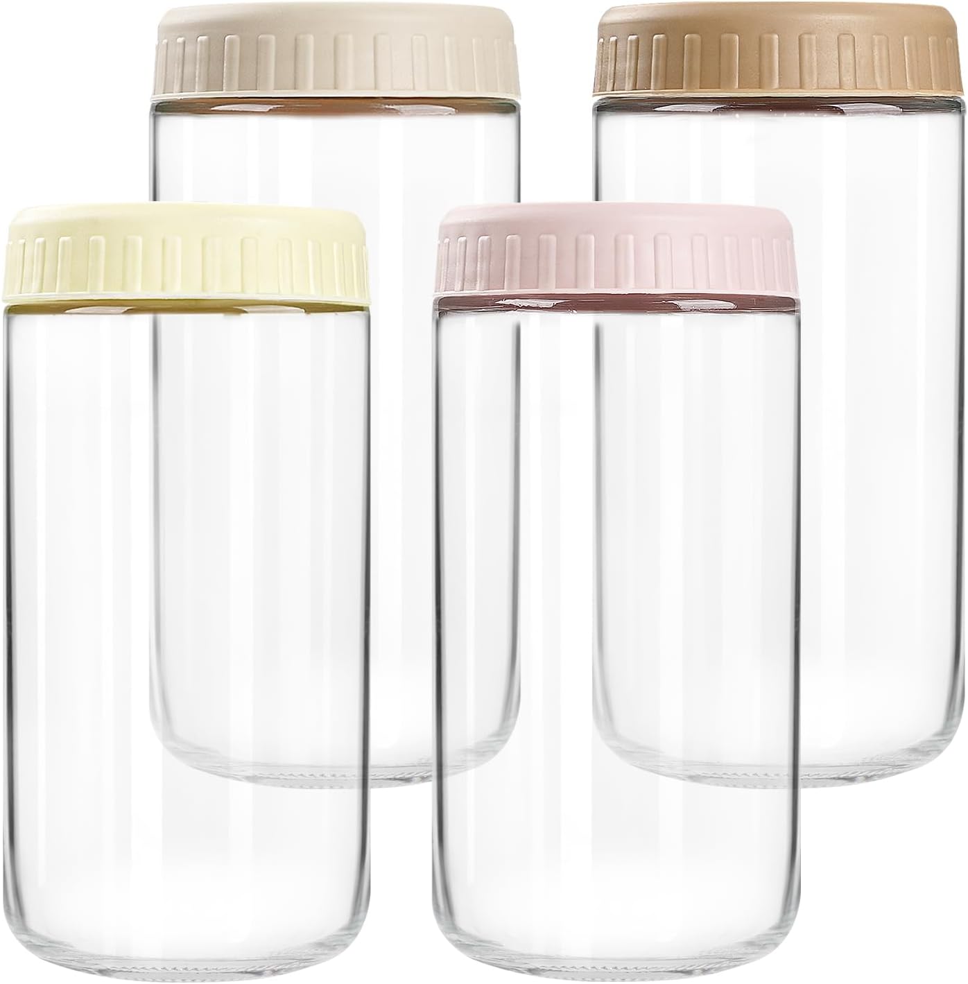 Overnight Oats Containers with Lids, 24oz Glass Jars with Lids 4 pcs, Wide Mouth Mason jars for Salad, Yogurt, Snacks, Meal Prep