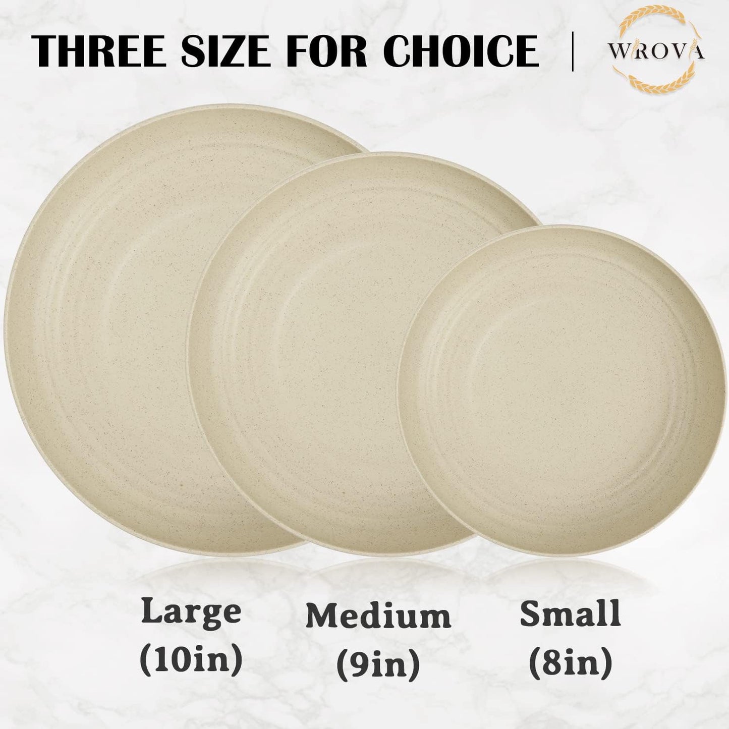 Wrova Wheat Straw Dinner Plates Set of 8 - 10 Inch Unbreakable, Dishwasher & Microwave Safe, Lightweight for Kitchen, R.V. (Beige)