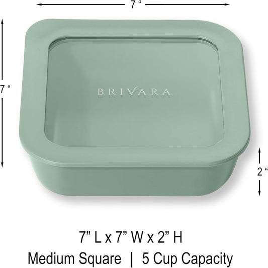 Ceramic Coated Glass Food Storage Container | No PTFE, PFOA, PFAS, and BPA | Reusable Non Toxic Meal Prep Container with Glass Lid | Easy To Store | 5 Cup Square [Willow]