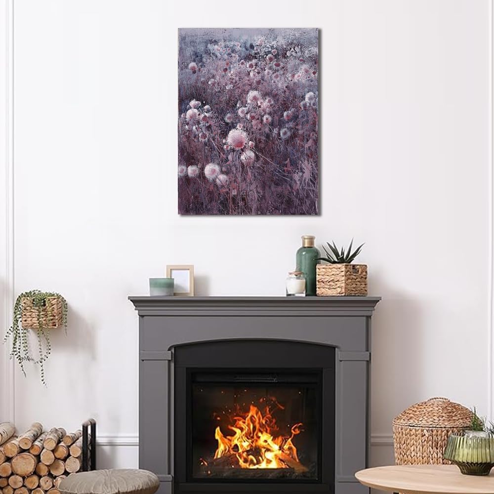 Sense&Sensitivity Arts - Abstract Purple & White Dandelion Field Canvas Wall Art 32" x 24" Modern Floral Landscape Prints Wall Decor for Bathroom, Bedroom, Living Room, Kitchen & Office
