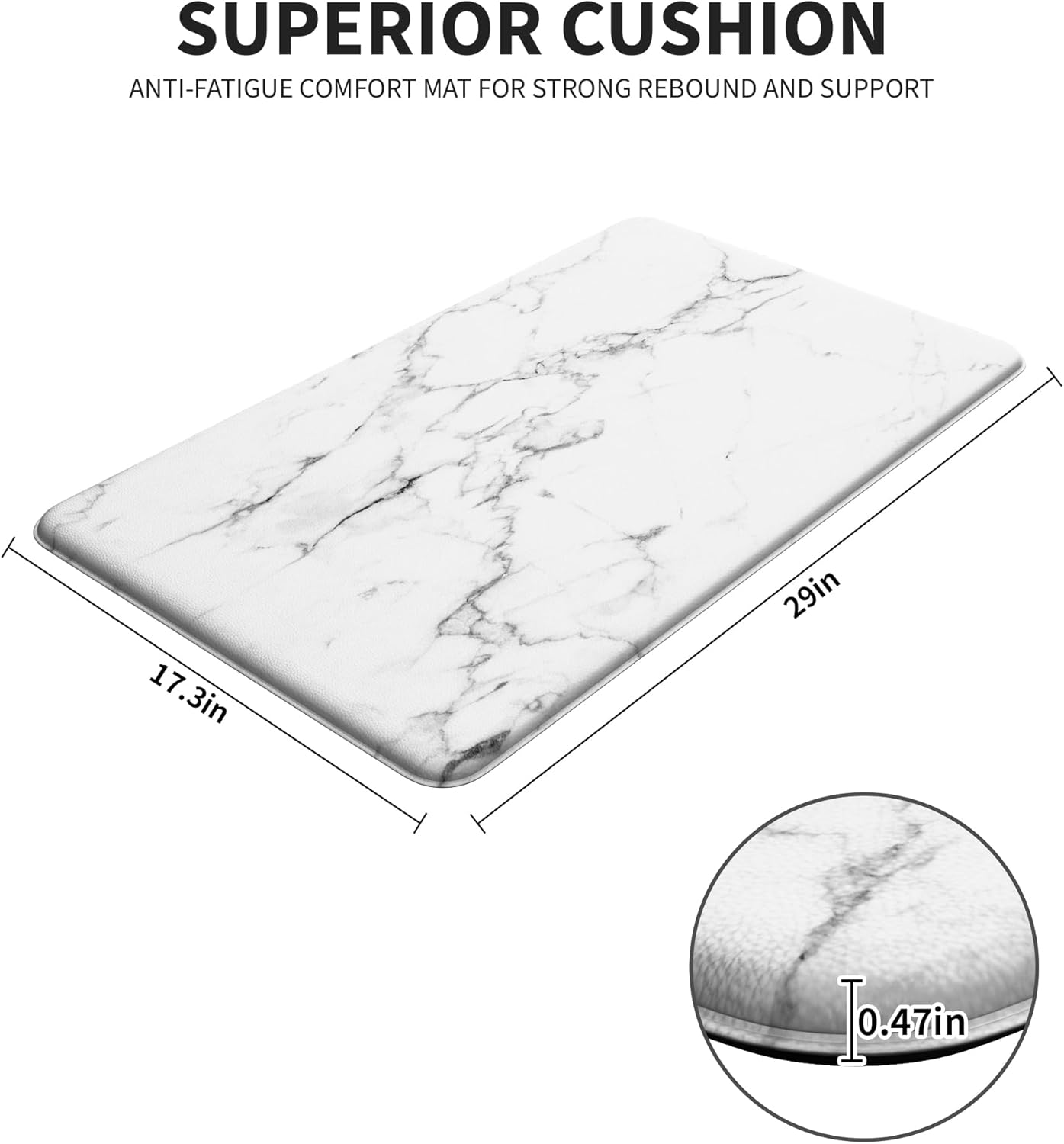 Marble White Kitchen Mats for Floor Anti Fatigue Mats for Kitchen Floor Kitchen Rugs Abstract Art Decorative Cushioned Non Slip Waterproof Mats for in Front of Sink for Office Bedroom Laundry