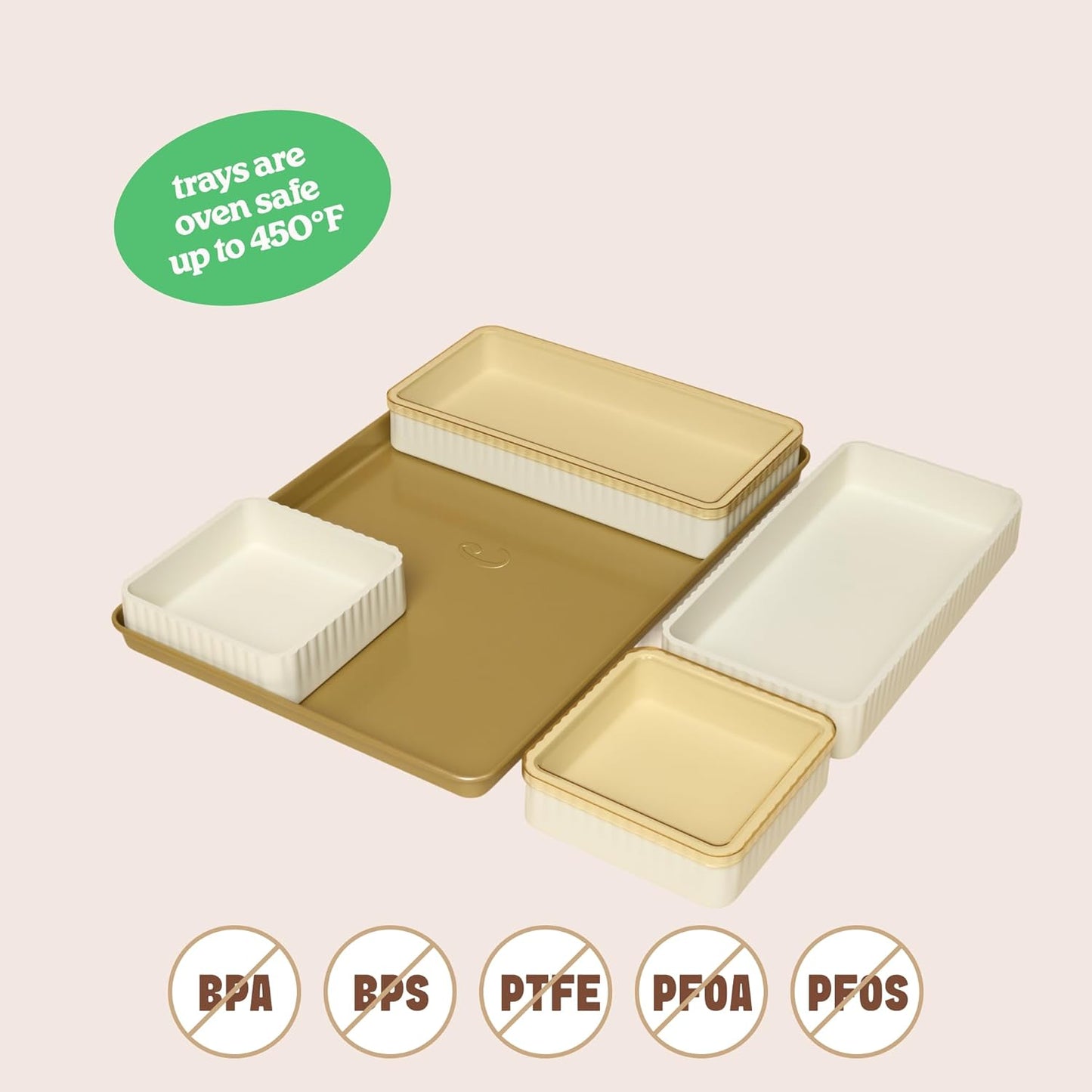 Cravings by Chrissy Teigen 9-Piece Baking Set, Non-Stick Bakeware Set with 2 Large Silicone Trays, 2 Small Silicone Trays with 4 Lids & 1 Baking Sheet Tray, Oven-Safe Upto 450°F