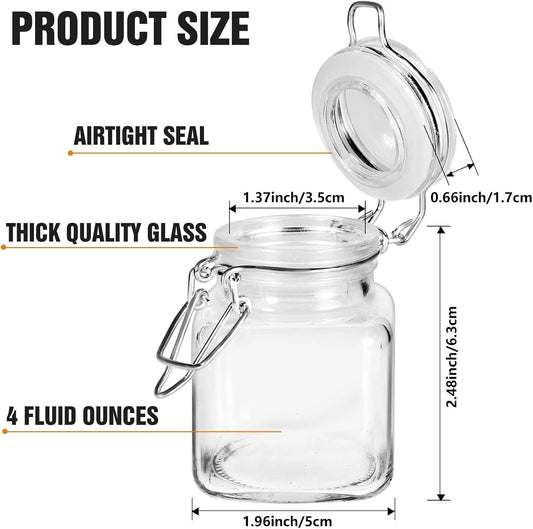 SPANLA Spice Jars, 12 Pack 4oz Small Glass Jars with Airtight Hinged Lid, With 12 Spice Labels & Silicone Funnels, Airtight Glass Jars for Spices, Art Craft Storage (12 Pack)