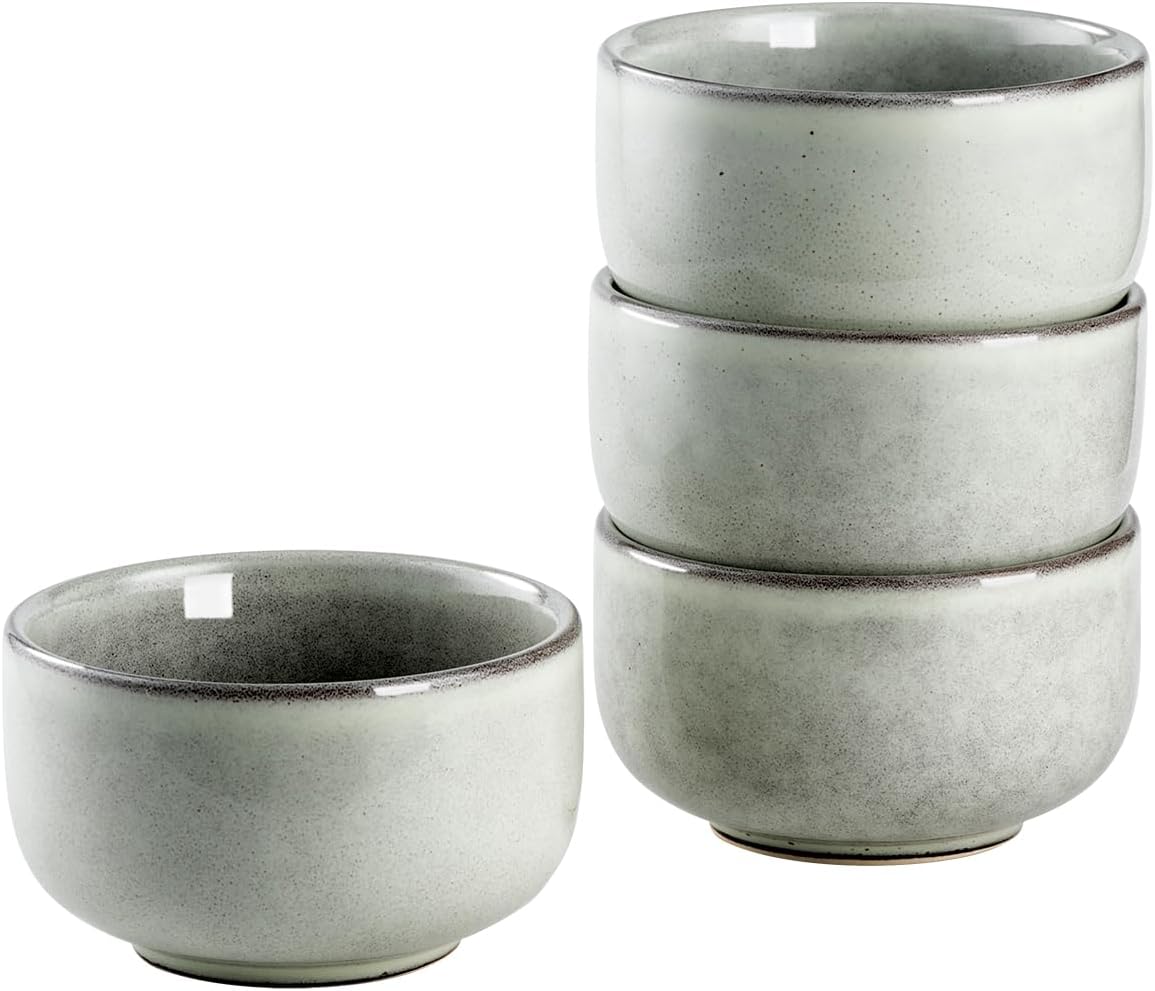 Henten Home Ceramic Salad Bowl Set, 15 OZ Cereal Bowls Set of 4, Porcelain Rice Bowls for Kitchen, Reactive Glaze Serving Soup Bowls for Snack, Pasta, Microwave Safe (Grey)