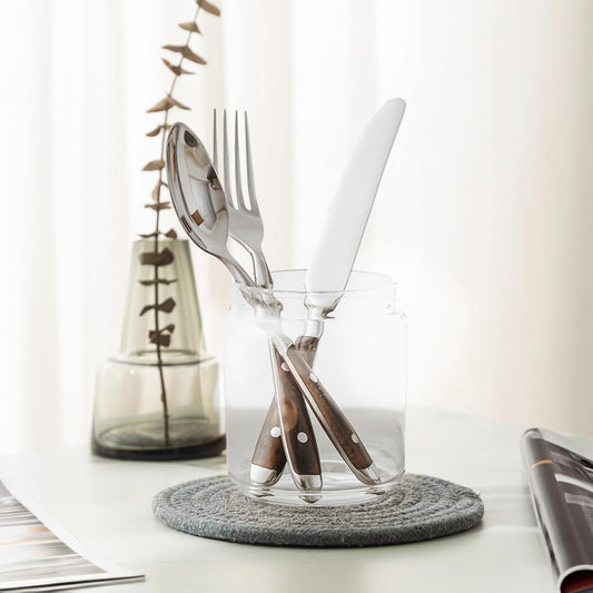 Silverware Set For 8 with Two Rivets, Vintage 40-Piece Everyday Flatware Set with Wood Grain Bakelite Handle, Stainless Steel Cutlery Set, Dishwasher Safe, Knives Spoons and Forks Set