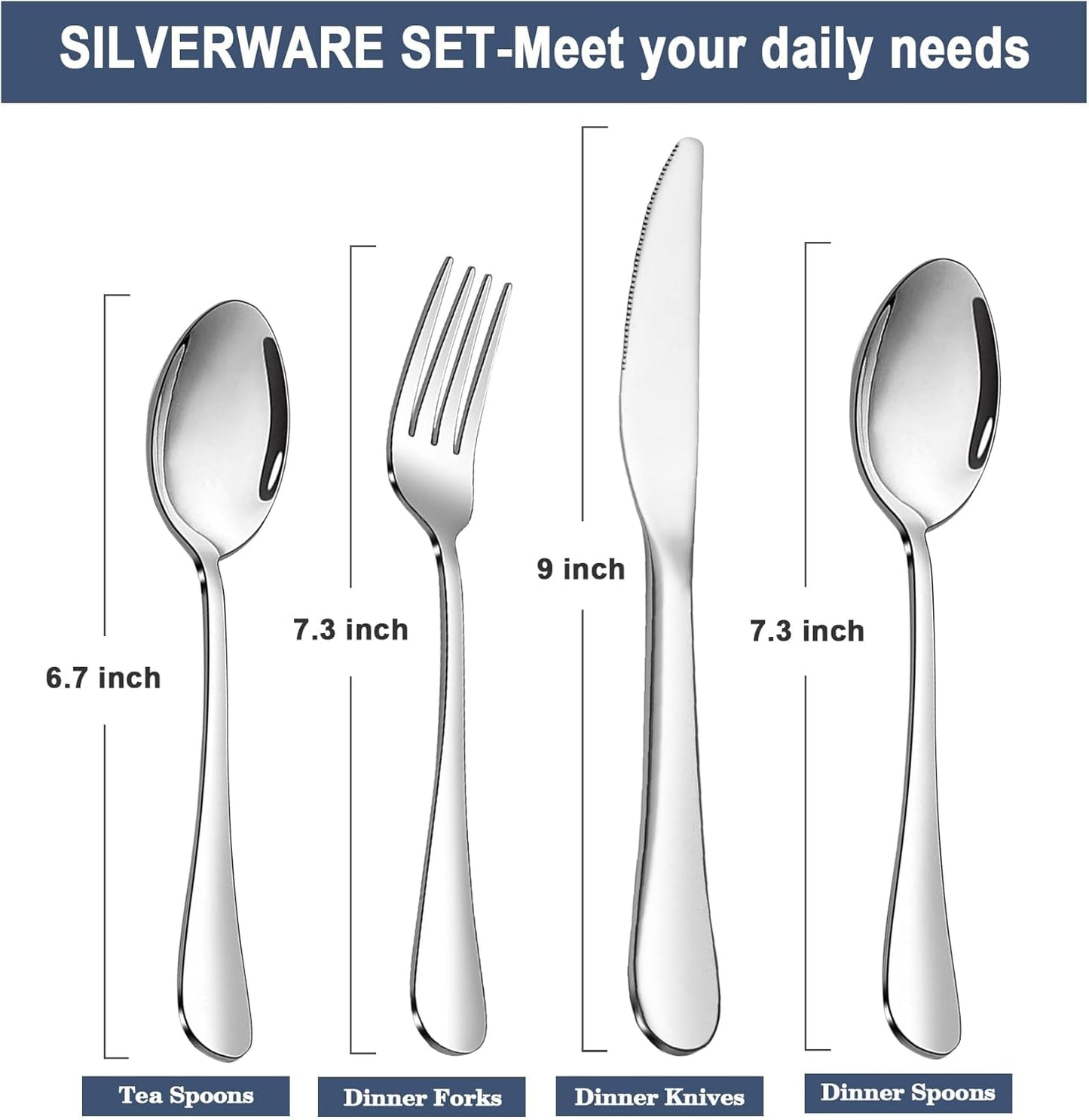 Stainless Steel Silverware Set, 16 Piece Flatware Set for 4,Knives Spoons Forks Set For Home, Kitchen and Restaurant Mirror Polished, Dishwasher Safe